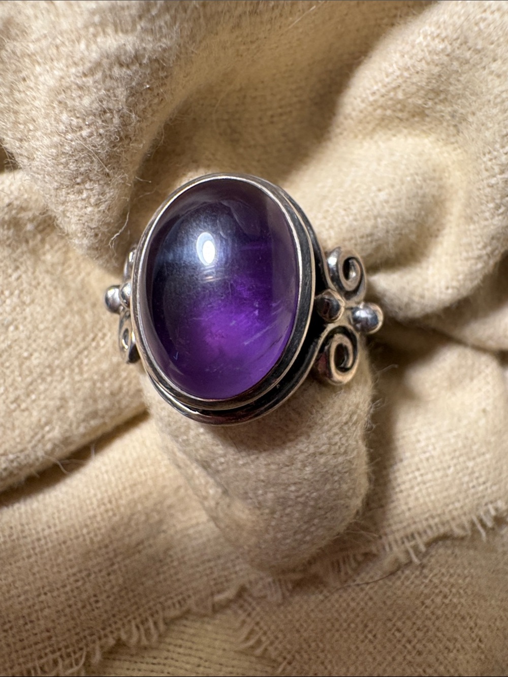 Sterling Silver Amethyst Cabochon Statement Ring - Purple